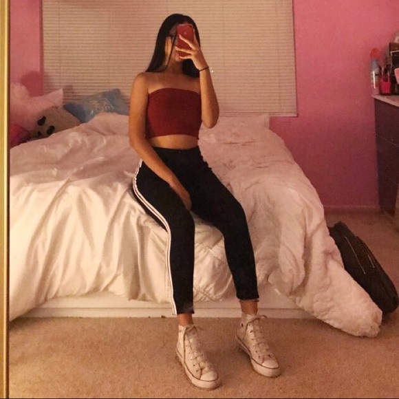 Q By Pasquale Pants 2 White Stripes Black Leggings Poshmark